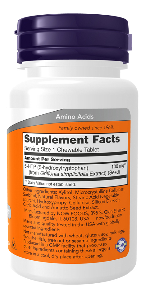 5-htp 100mg Now Foods 90 Chewables Importado 5un - Imagem 2
