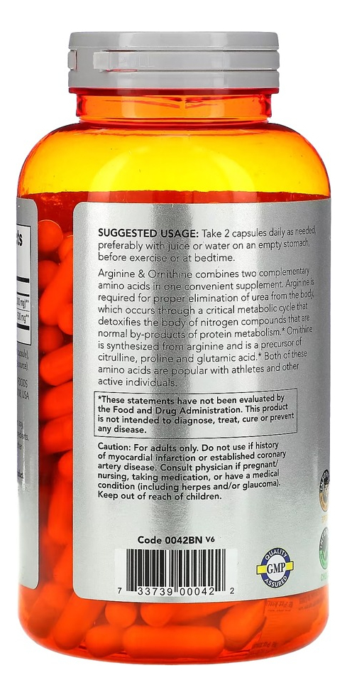 Arginina Ornitina 500mg/250mg 250cap Importado 5un Now Foods - Imagem 4