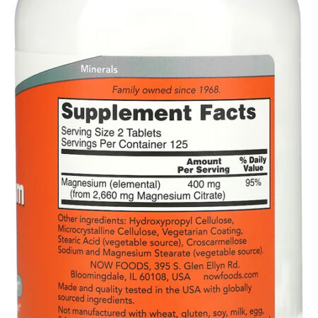Citrato De Magnésio 200mg 250 Tab Importado 5un Now Foods - Imagem 3