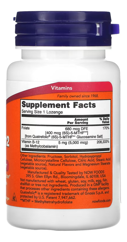 Metil B-12 5.000mcg Now Foods 60 Pastilhas Importado 4un - Imagem 3