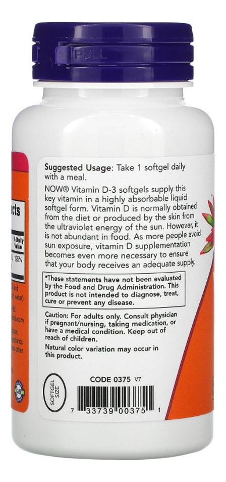 Vitamina D3 1.000ui Now Foods 360softgels + Porta Cápsulas - Imagem 3