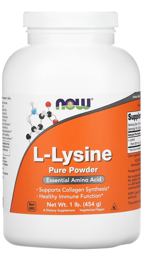 L-lisina Em Pó Puro 454 G Now Foods L-lysine Importado