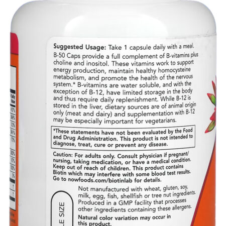 Vitamina B-50 Now Foods Vitaminas Complexo B 100veg Caps 5un - Imagem 5