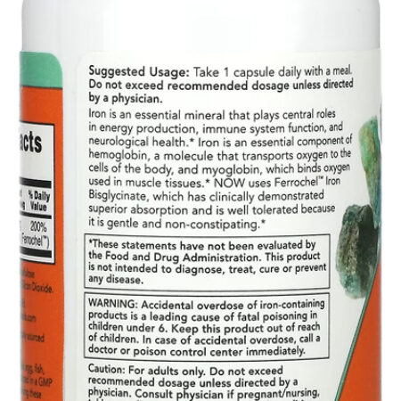 Bisglicinato De Ferro 36mg Now Foods Iron 90 Veg Caps - Imagem 4