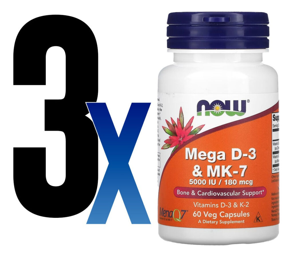 Mega D-3 5000iu E Mk-7 180mcg Now Foods 60 Veg Caps 3un Sabor Sem Sabor - Imagem 2