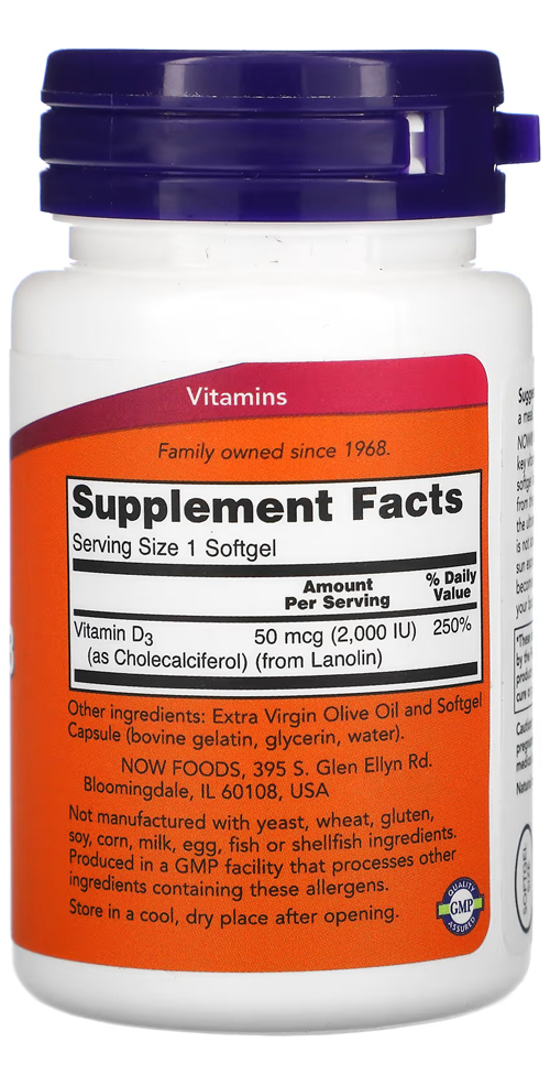 Vitamina D-3 2000iu Now Foods 30 Caps Softgels 2un - Imagem 4