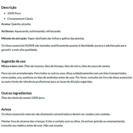 Óleo Canela E Cássia Now Foods 30 Ml Puro Importado - Imagem 4