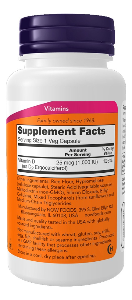 Vitamina D 25mcg 120 Cáps Importado 2un Now Foods - Imagem 3