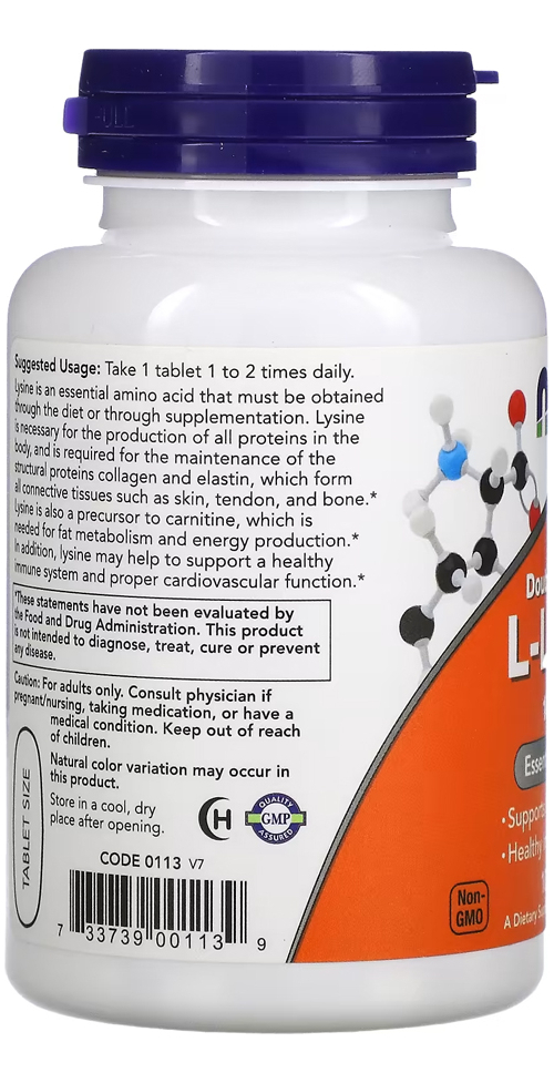 L Lisina Dupla Força 1000mg Now Foods 100tab Importado Eua - Imagem 3