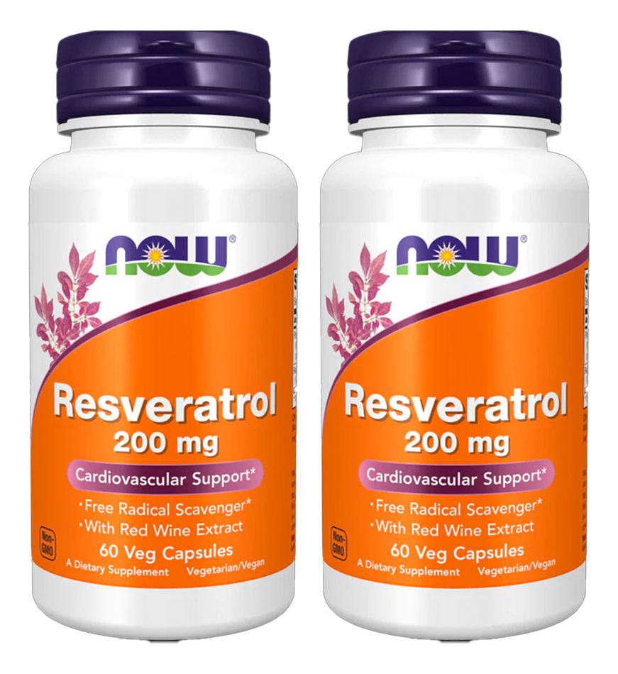 Resveratrol 200mg Now Foods Extrato Vinho Tinto 60caps 2un