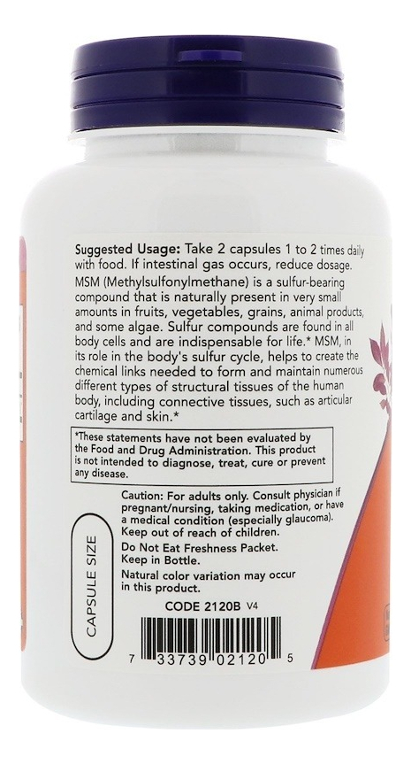 Msm Enxôfre Orgânico Importado Usa 1000 Mg - 120 Capsulas - Imagem 3