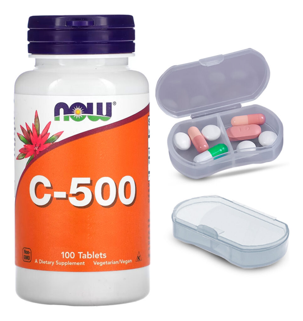 Vitamina C + Rosa Mosqueta Now Foods 100tab + Porta Cápsulas