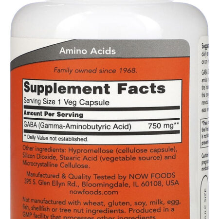 Ácido Gaba 750mg 100 Veg Cáps Importado 5un Now Foods - Imagem 3