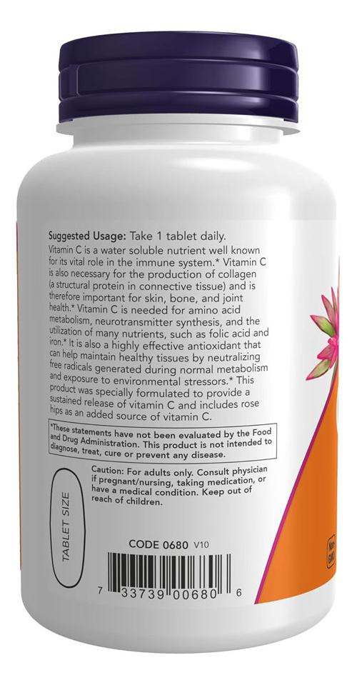 Vitamina C 1000mg Now Foods C-1000 E Rosa Mosqueta 100tabs - Imagem 3