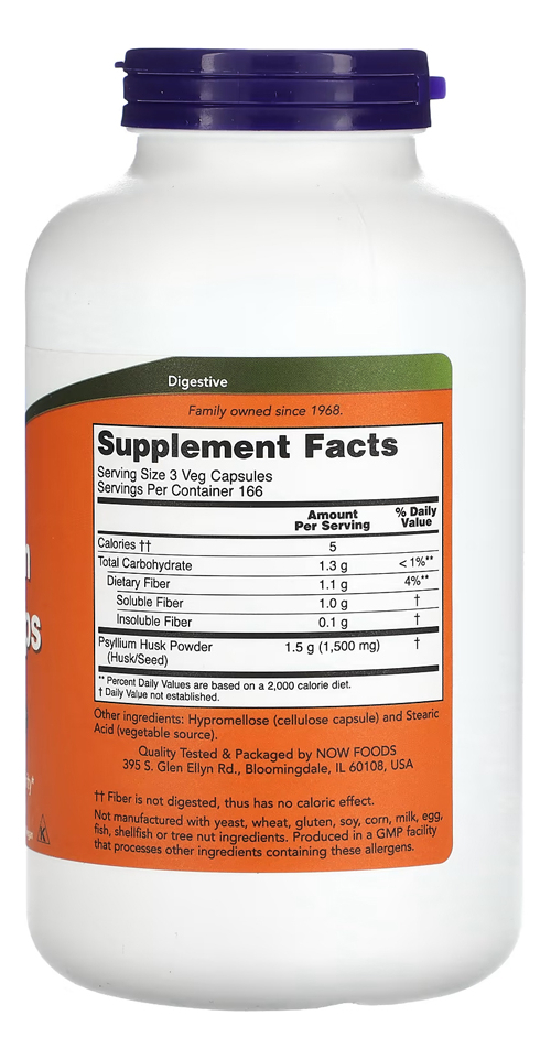 Fibra De Psyllium 500mg Now Foods Psyllium 500veg Caps 5un - Imagem 4
