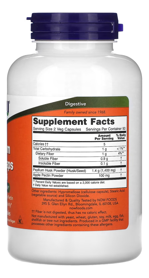 Casca Psyllium + Pectin Now Foods 180cap + Porta Cápsulas - Imagem 2