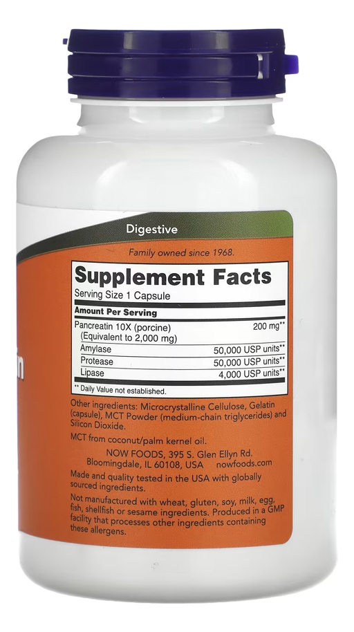 Pancreatina 200mg Now Foods 250veg Cáps Importado - Imagem 2