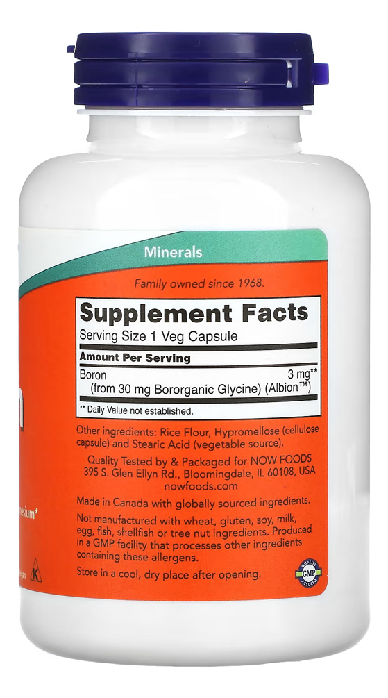 Boron 3mg Now Foods 250 Veg Caps Importado 3un - Imagem 3
