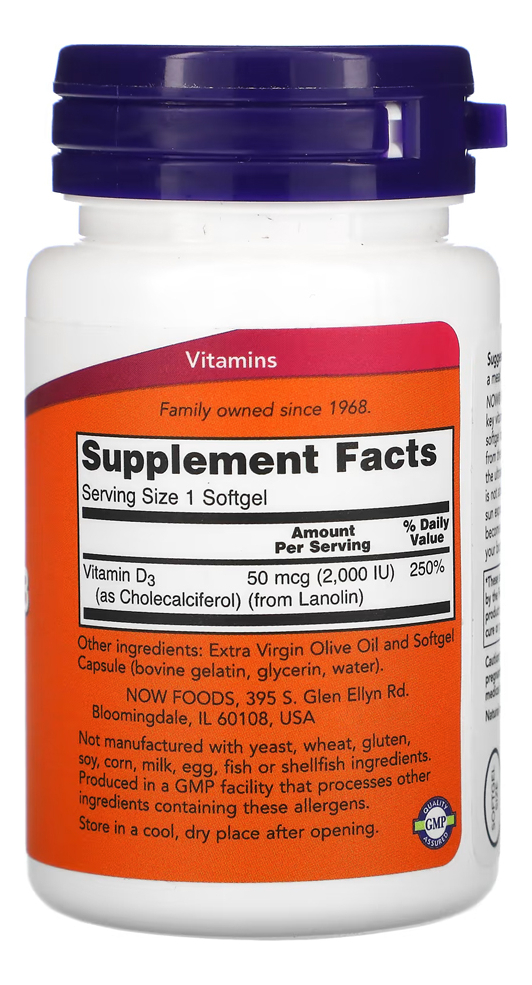 Vitamina D-3 2000iu Now Foods 30 Softgels + Porta Cápsulas - Imagem 2