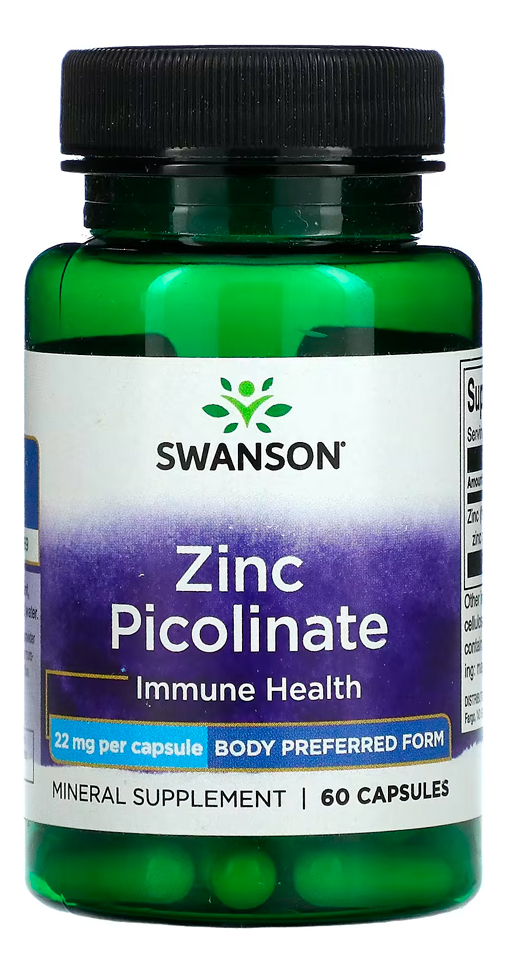 Picolinato De Zinco 22mg Swanson 60 Caps Importado