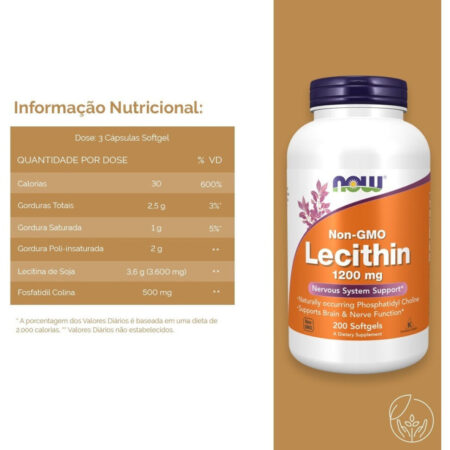 Lecithin (lecitina) 1200mg 200 Softgels Now Foods - Imagem 2