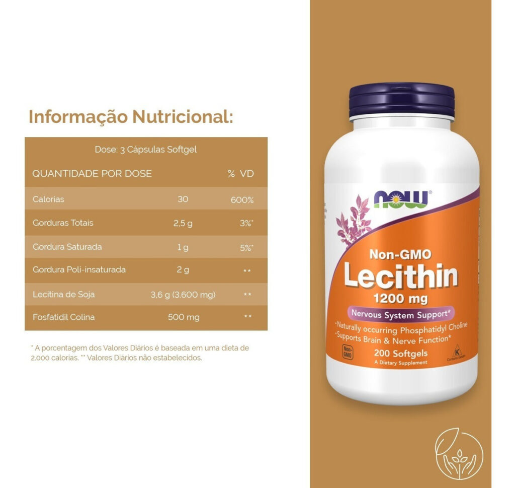 Lecithin (lecitina) 1200mg 200 Softgels Now Foods - Imagem 2