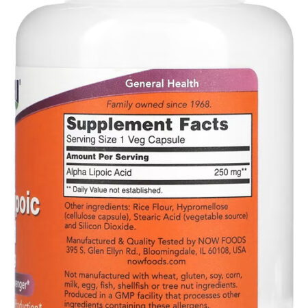 Ácido Alfa Lipóico 250mg Now Foods 120cápsulas Importado 4un - Imagem 3