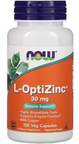 Now Foods L-optizinc (r) 30 Mg + Cobre 100 V Cápsulas Sfn Flavor, Sem Sabor