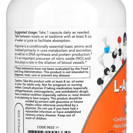 L-arginina 700mg 180 Cáps Importados 5un Now Foods - Imagem 3