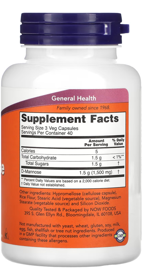 D-manose 500mg Now Foods 120veg Caps 4un - Imagem 4