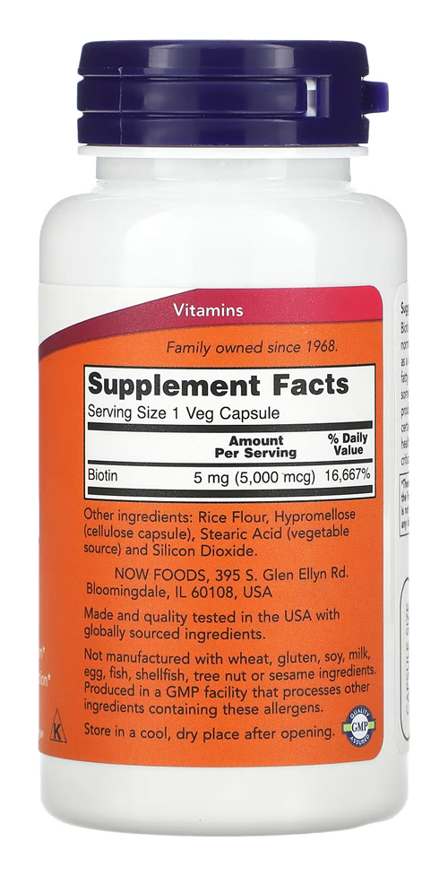 Biotina 5000mcg Now Foods 60 Veg Caps Importado Eua/usa - Imagem 2