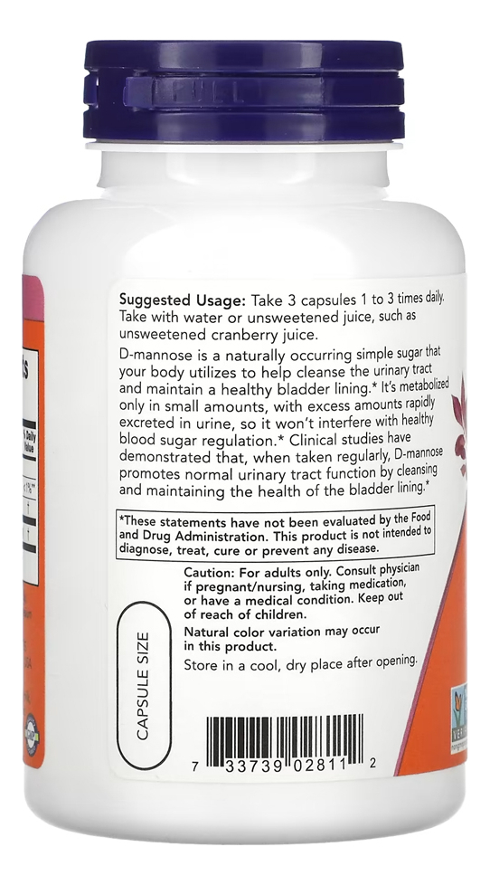 D-manose 500mg Now Foods 120 Cáps + Porta Cápsulas - Imagem 3