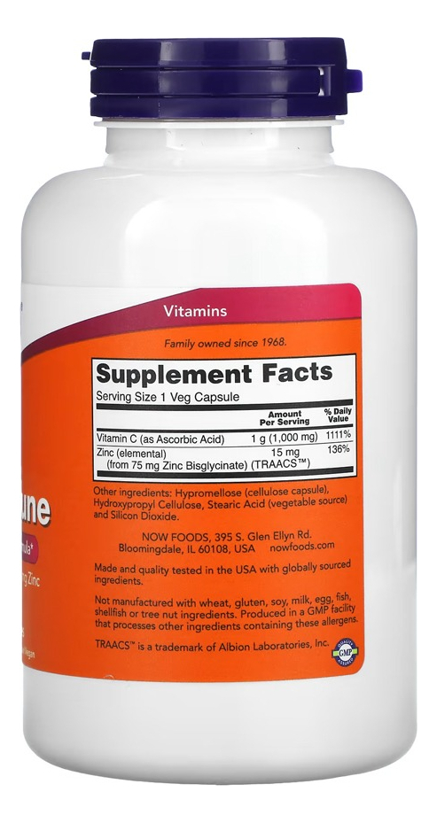 Zinco Imune E Vitamina C 180veg Caps Importado 2un Now Foods - Imagem 3