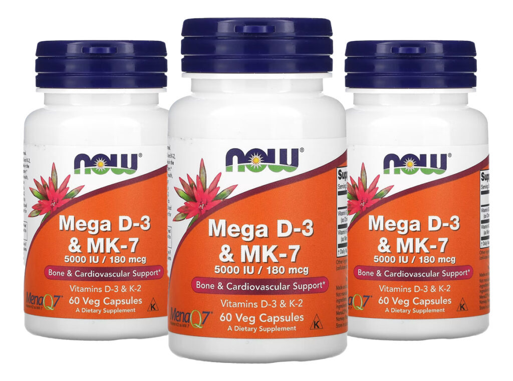 Mega D-3 5000iu E Mk-7 180mcg Now Foods 60 Veg Caps 3un