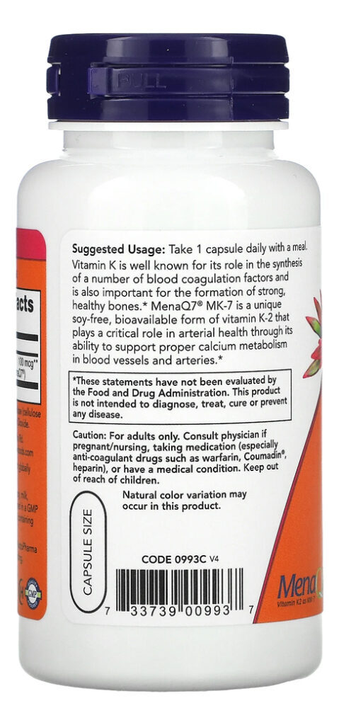 Now Foods Vitamina K2 Mk7 100mcg 120veg Capsulas - Imagem 2