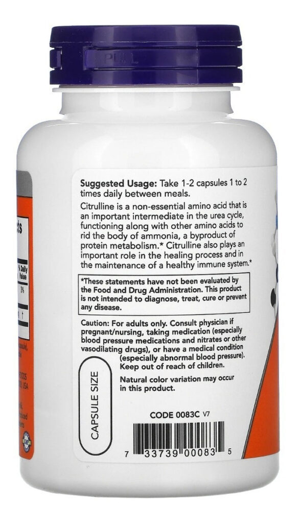 L-citrulina Citrulline 750mg 90 Cápsulas - Now Foods Sabor Sem Sabor - Imagem 3
