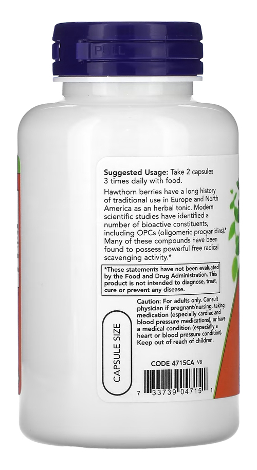 Hawthorn 540mg Baga Crataegus Now Foods 100veg Importado - Imagem 3