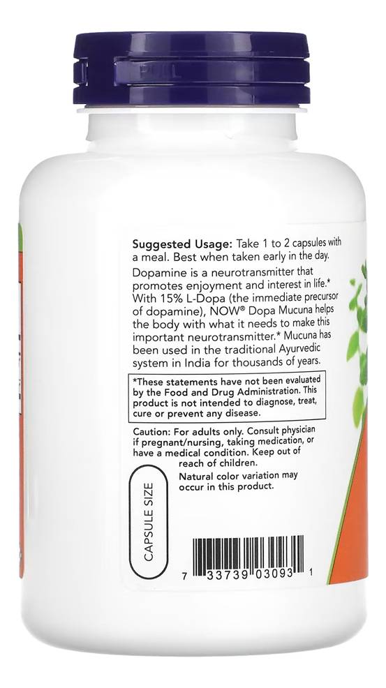 Extrato De Dopa Mucuna Now Foods 180 Veg Caps Importado - Imagem 3
