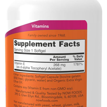 Vitamina E-400 Now Foods D-alfa Tocoferol 250s Importado 3un - Imagem 3