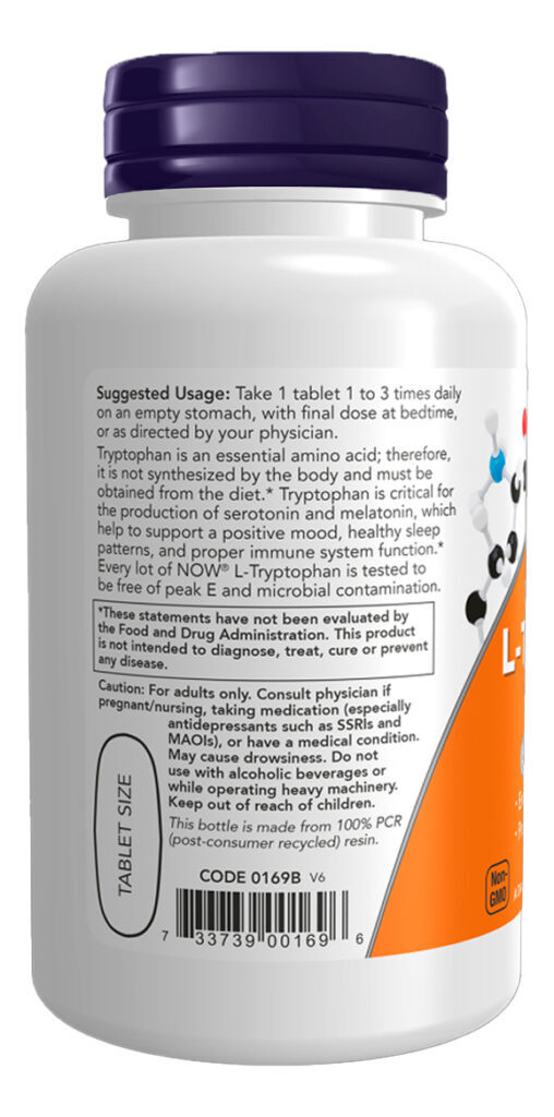 L-triptofano 1000mg Now Foods D.força 60 Tabs Importado - Imagem 3