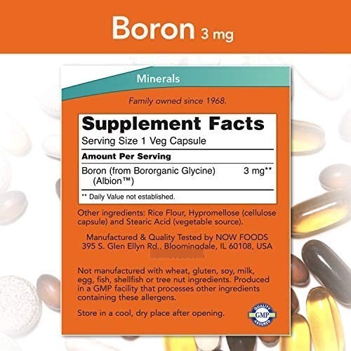 Boron Quelato 3mg 250 Capsulas Now Foods Importado Eua - Imagem 5
