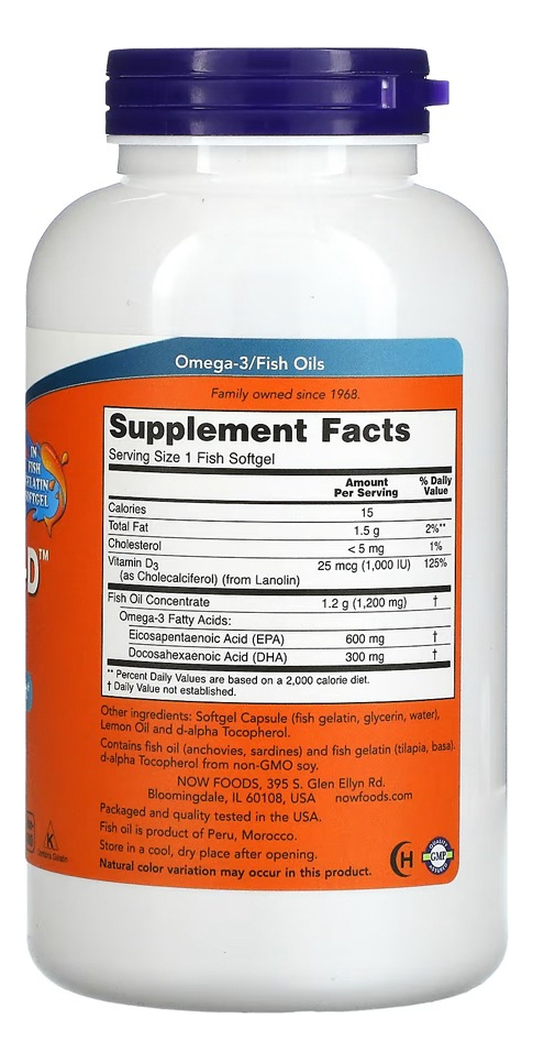 Ultra Omega 3d 600epa/300dha 180soft Importado 3un Now Foods - Imagem 3
