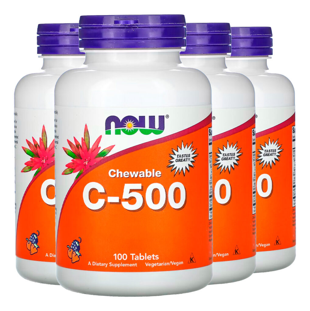 Vitamina C-500 Now Foods 100 Tablets Sabor Cereja 4un