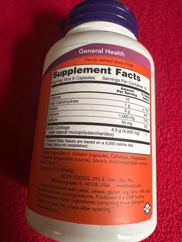 Now Shark Cartilage -- 750 Mg - 100 Capsules - Imagem 2