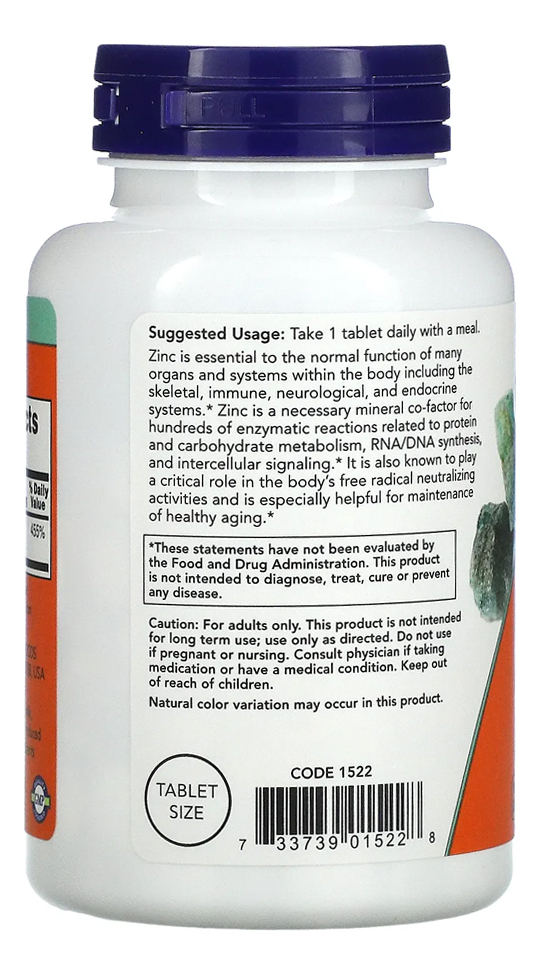 Zinco Gluconato 50mg Now Foods 250 Tablets + Porta Cápsulas - Imagem 3