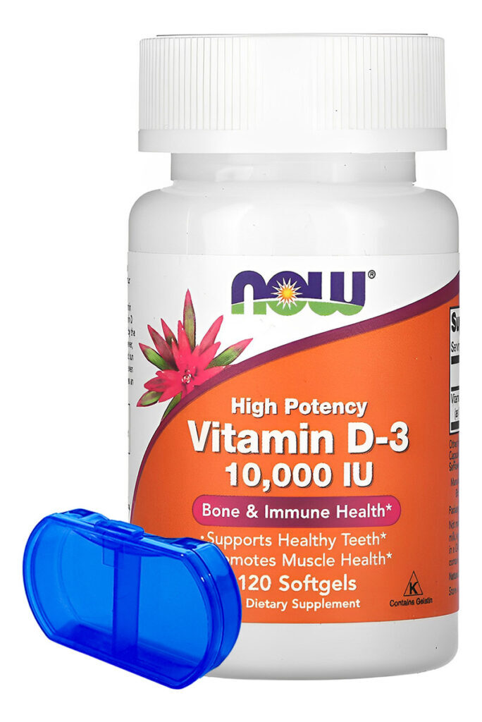 Now Foods Vitamina D3 120 Softgels + Porta Cápsulas Sabor Sem Sabor