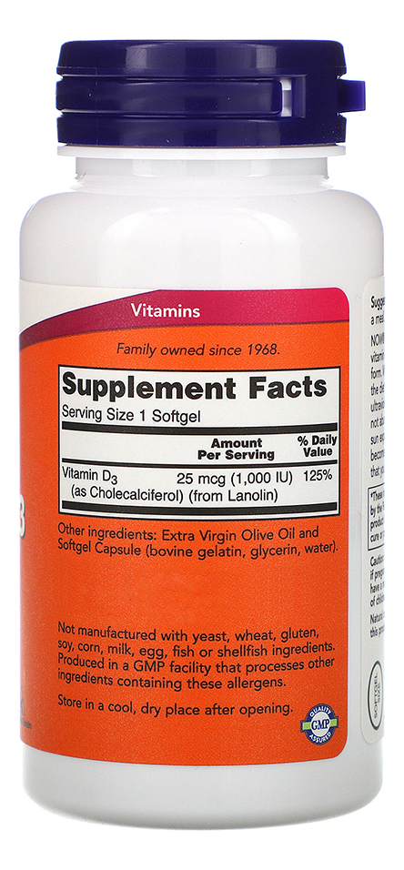 Vitamina D3 Now Foods 180 Softgels + Porta Cápsulas - Imagem 2