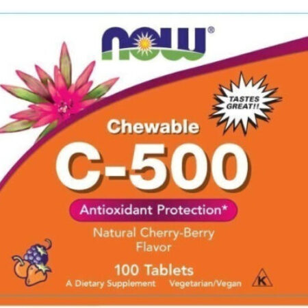 Vitamina C-500 100% Mastigável Now Foods Sabor Natural De Cereja E Frutos Silvestres - Imagem 3