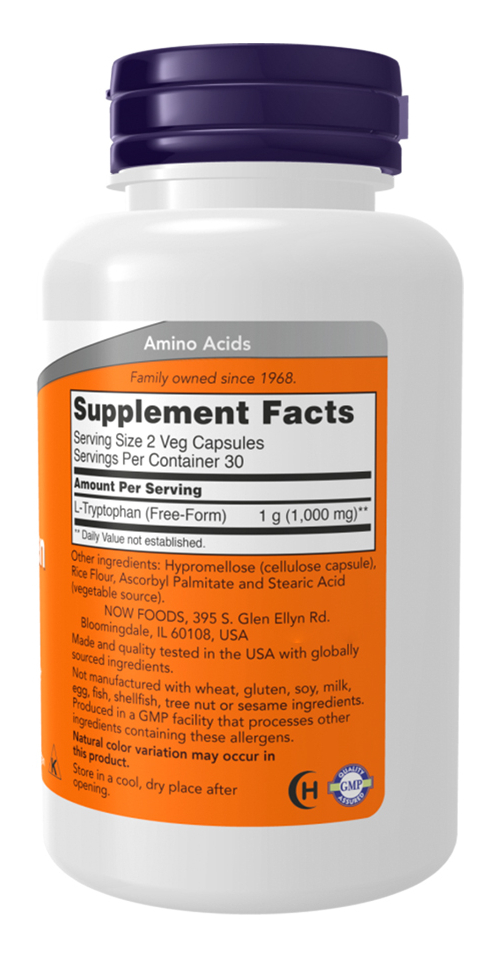 L-triptofano 500mg Now Foods L-tryptophan 120 Veg Caps 4un - Imagem 4