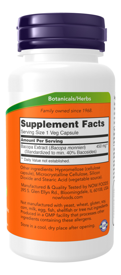 Extrato De Bacopa 450mg Now Foods 90 Cápsulas Importado 3un - Imagem 3